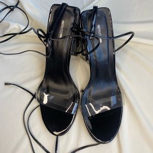 BLACK PRETTY LITTLE THING LACE UP HEELS